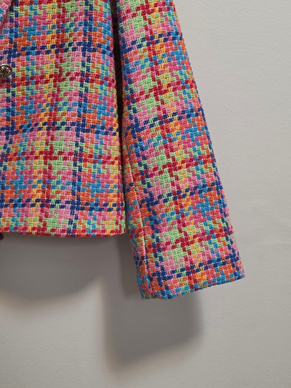 Vanessa Zani Multicolor Tweed Cropped Blazer Jacket Made In Italy Size L - Picture 4 of 10